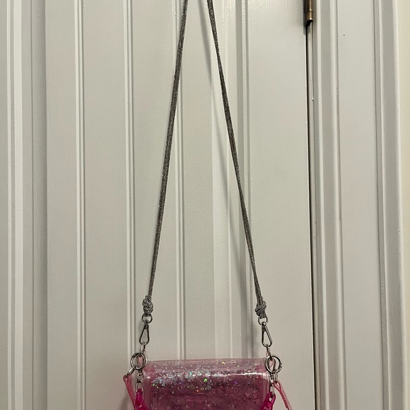 Electric Bubblegum Pink Liquid Glitter Star Clear Bag with Chain Strap - Picture 4 of 5